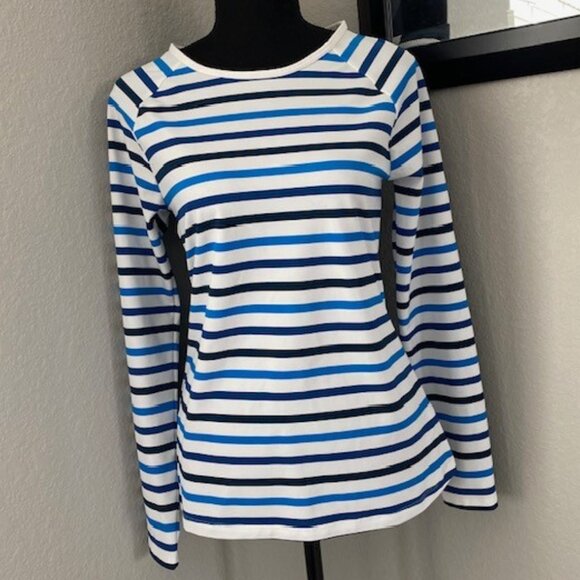 SPANX Ocean Stripe Coastal Blue Swim Shirt Rash Guard Medium - Picture 3 of 10